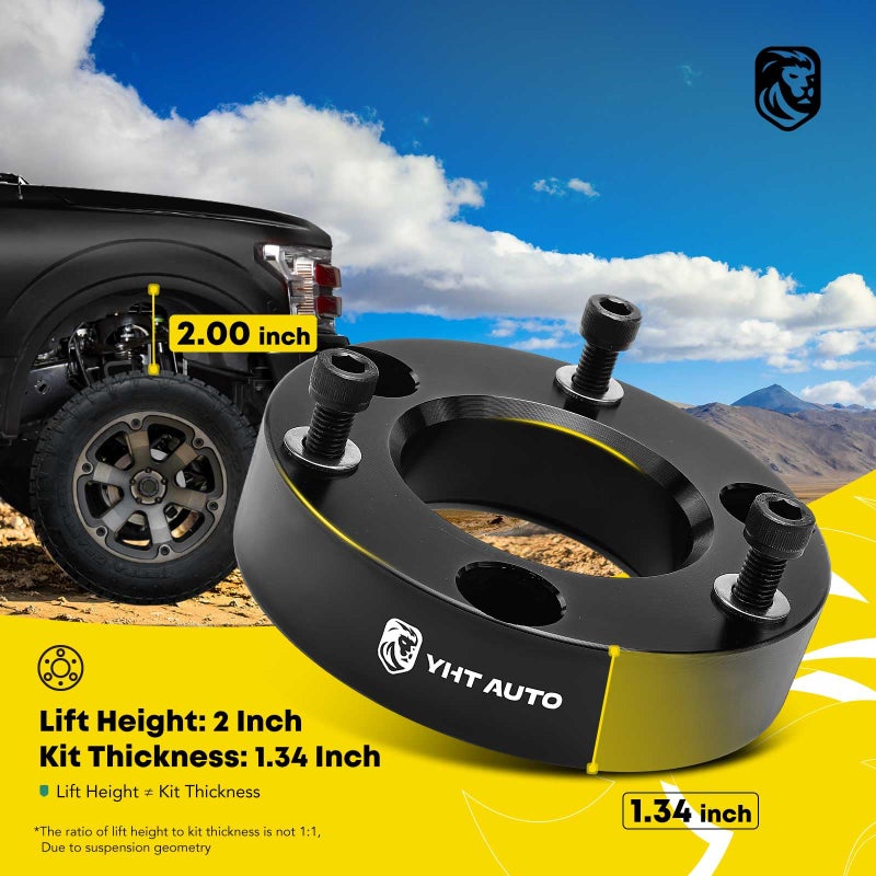 YHTAUTO 2 inch Front Leveling Lift Kit, Aluminum Strut Spacers w/Hardware Kit Fits 2007-2023 Chevy & GMC Models, Silverado 1500, Sierra, Tahoe, Yukon, RWD/4WD, Suspension Leveling Kit Set of 2 - Image 2
